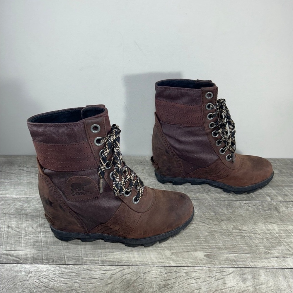 Sorel NL3046 Lexie Wedge II Women’s Burgundy Leather Lace Up Bootie Boots Size 7